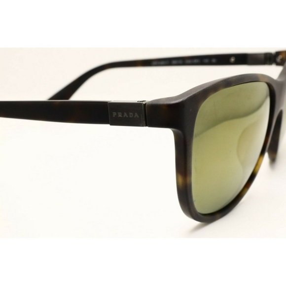 Prada SPR 20S-F HAQ-5P0 Matte Havana Brown Sunglasses Mirrored Glass Green lens - Picture 3 of 6